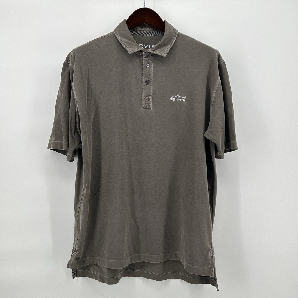 Orvis Signature Polo Shirt Mens Large Brown‎ Trout Embroidered Pique Cotton Camp